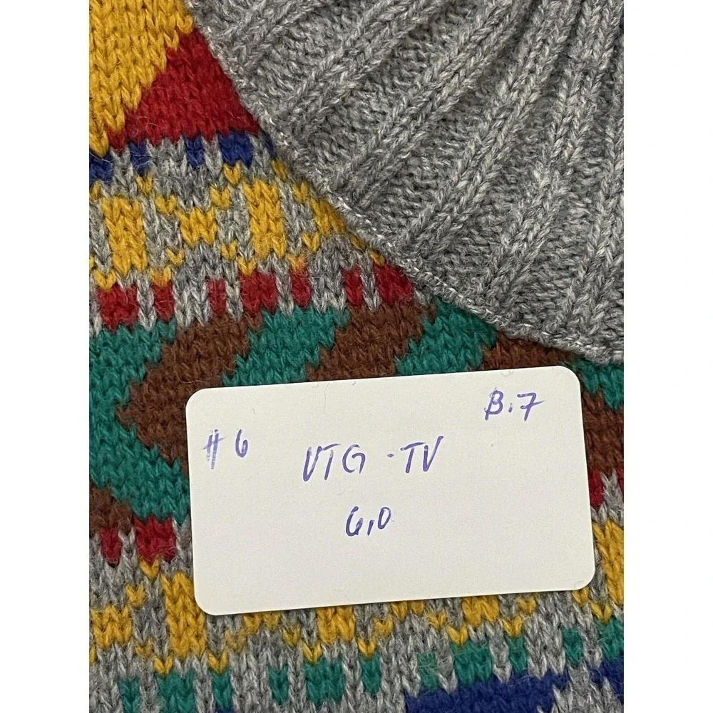 Vintage Lerner! Sweater Womens Large Multicolor Geometric Mock Neck 80s‎
